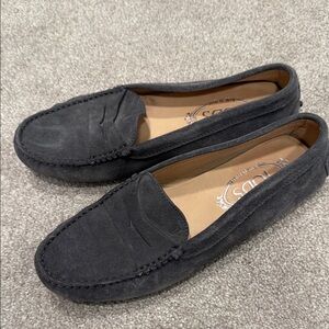 Tods Dark Gray Suede Loafers